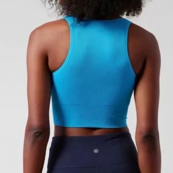 Athleta Crop Rib Tank Women’s Size M Santorini Blue V-Neck Active Wear Yoga - Picture 2 of 8